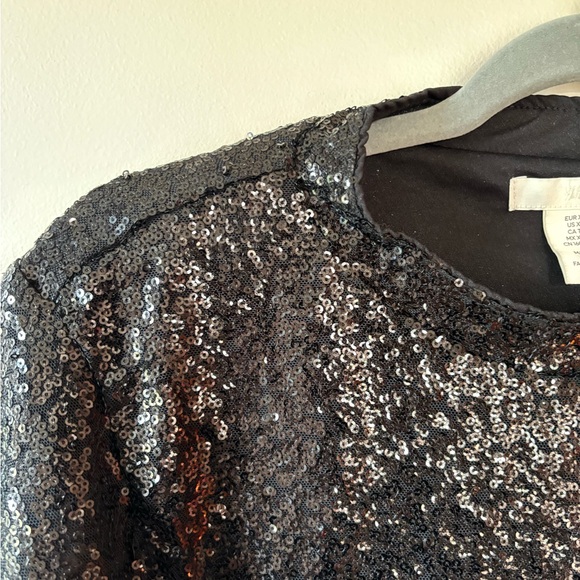 H&M Black Sequin Crop Top T-Shirt, Party Top - Picture 5 of 6